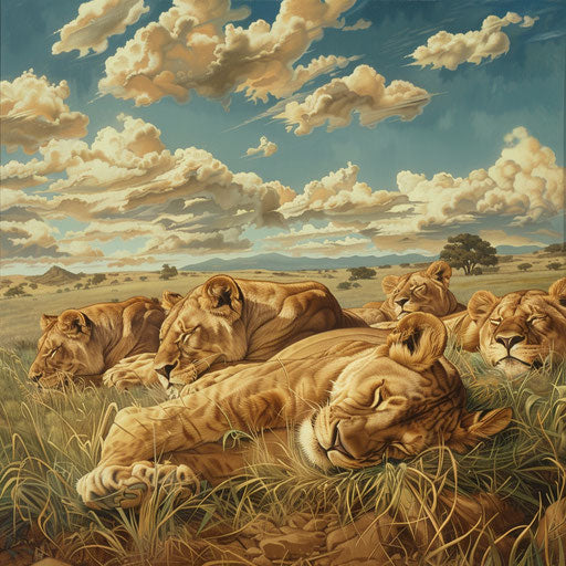 Pride of lions resting in the grass