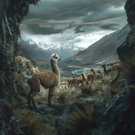 Brave alpaca guarding its herd in the wild