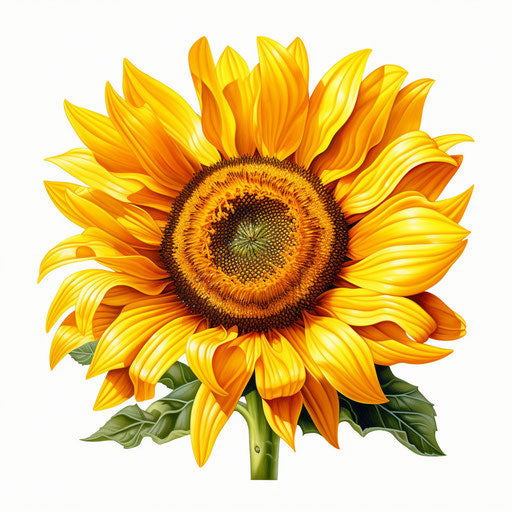 Sunflower art resembling Oil painting, on white backdrop
