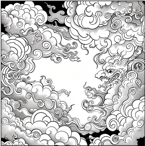 Clouds forming animal shapes - Coloring book page