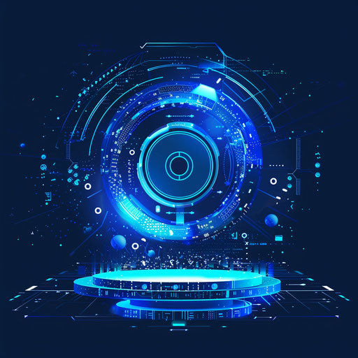 Tech startup business logo with digital elements and bright blue colors