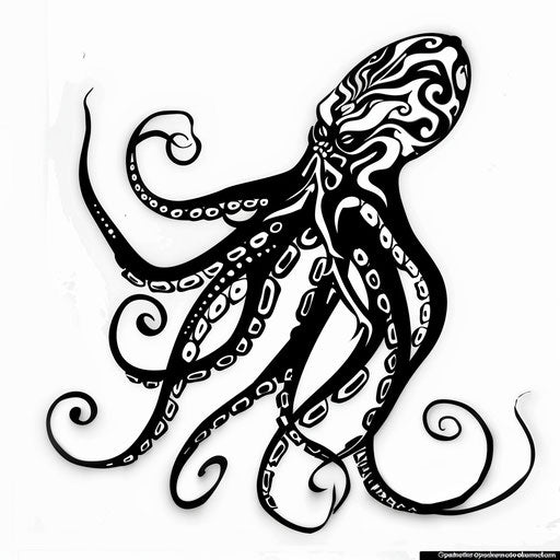 Bold tribal kraken tattoo design, artistically rendered