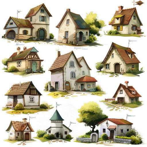 Realistic village on white background with fine details