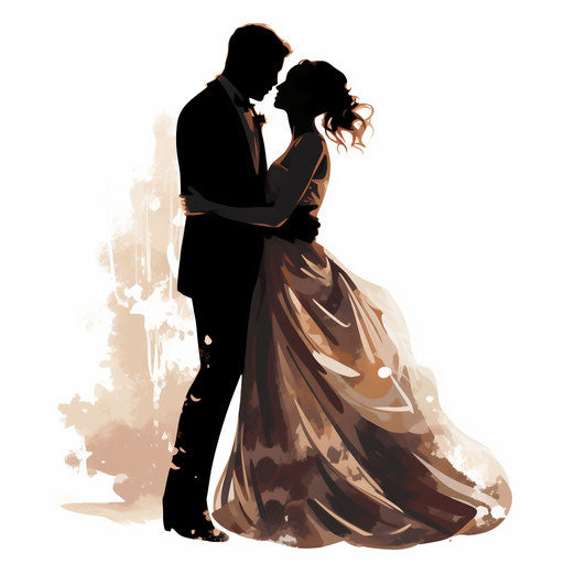Bride and groom artwork in the chiaroscuro style