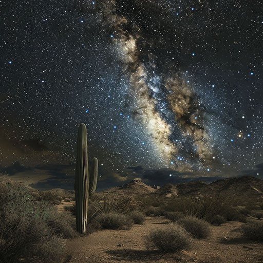 Desert landscape under a starry sky