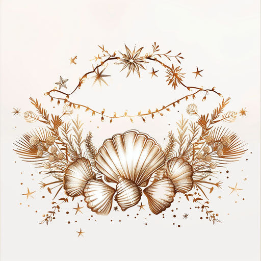 Festive shell garland with tiny lights, clipart style