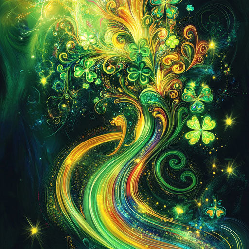 Clovers, rainbows, and golden pot in Irish, Iranian, Indian styles