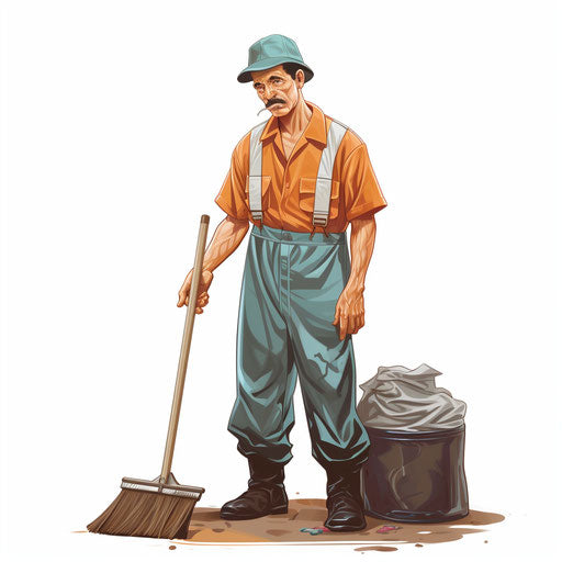 Illustration of a janitor in the style of Oil painting, on a white background