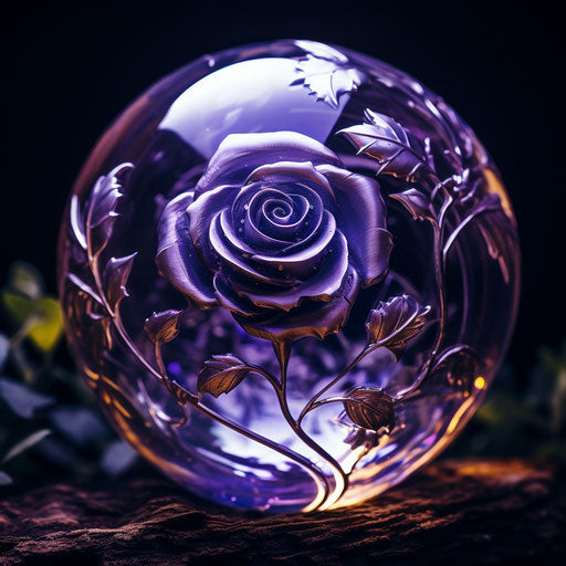 Purple rose in a ball, mystic symbolism style, glassy translucence