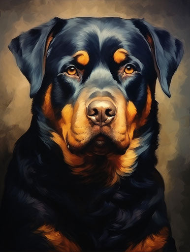 Rottweiler dogs, in the style of Rembrandtesque, navy and dark brown