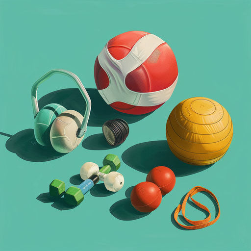 Realistic physical education clipart with flat teal background