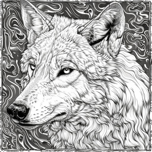 Wolf coloring page in dark orange artistic detail