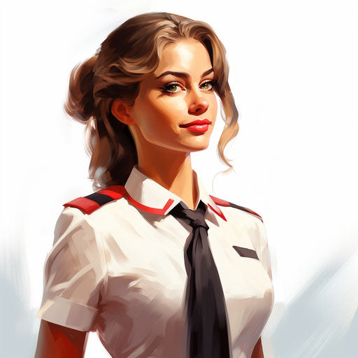 Oil painting style illustration of a flight attendant