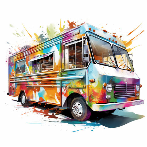 Impressionistic style food truck clip art on white background