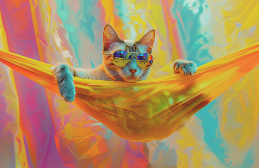 Cat in yellow hammock with sunglasses