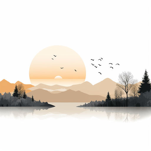 Minimalist landscape on white background