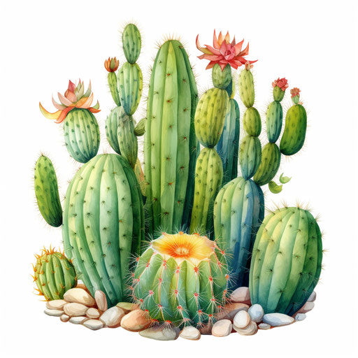 Cactus drawing in the style of Oil painting, on a white background