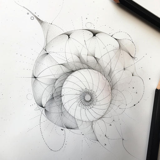 Elegant tattoo sketch of a Fibonacci sequence with delicate curves and soft gradients