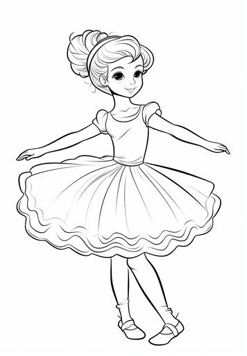 Coloring page of a ballerina in the dolly kei style