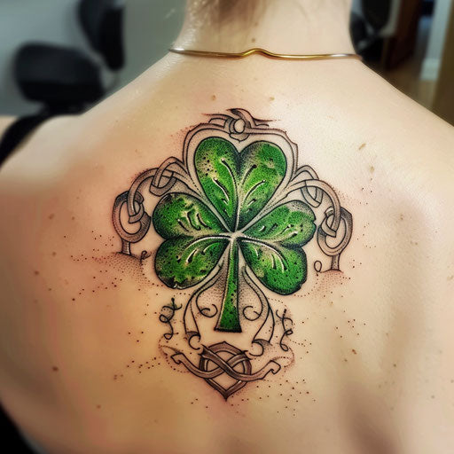 Irish shamrock tattoo with Celtic knots on white background