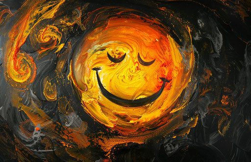 Fiery smiley face in gothic punk style