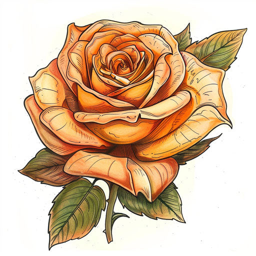 Flat tattoo sketch of amber rose with delicate petals