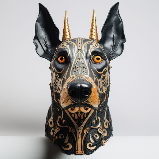 Beautiful doberman in baroque-punk style