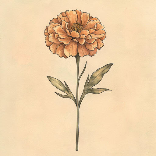 Elegant tattoo sketch of a single marigold with delicate petals in a soft pastel palette, encapsulating the essence of October