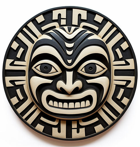 Tribal face in circle shape, Aztec art style