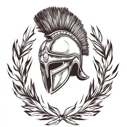 Flat clipart style bracelet tattoo with Spartan helmet and laurel leaves