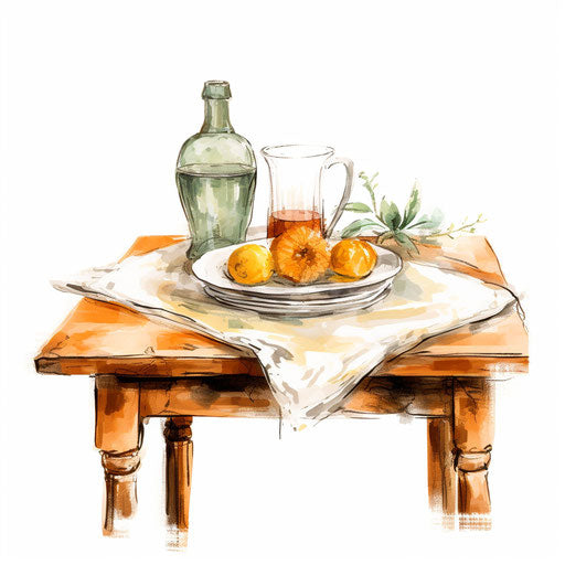 Table clipart in the style of oil painting, on white background