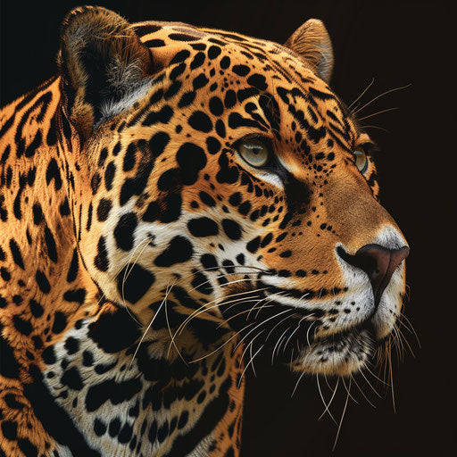 Photo realistic style clipart of a jaguar with a flat random background, high contrast and saturated hues