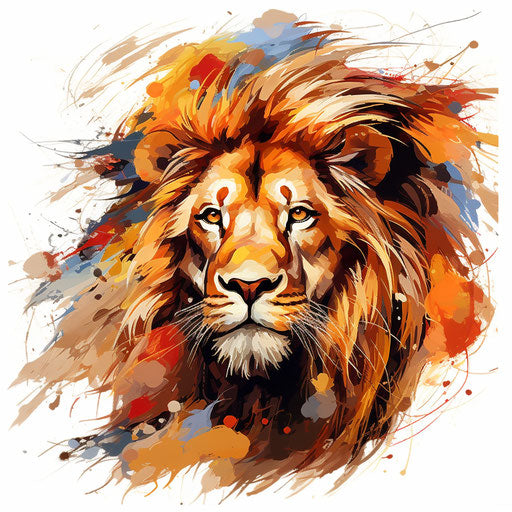 Lion head clipart in the style of Impressionistic Art, on a white background