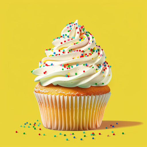 Birthday cupcake on flat chartreuse background