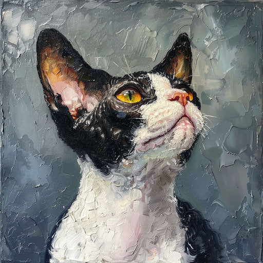 Oil painting of cornish rex cat