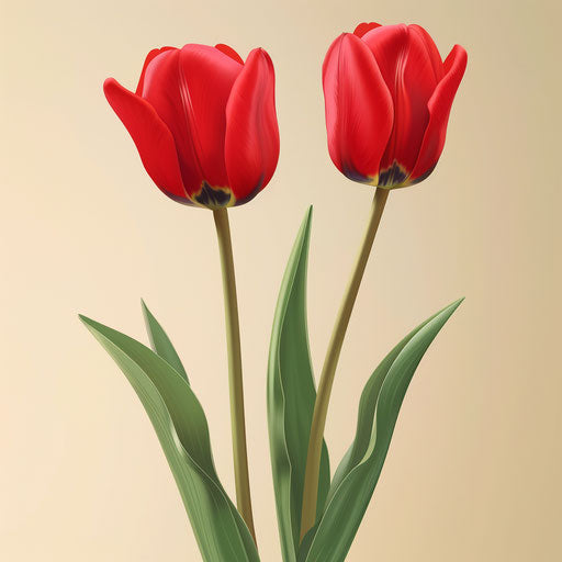 Tulips clipart in photo realistic style with flat random background, metallic sheen and realistic textures