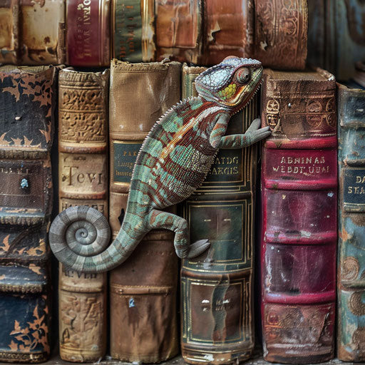 Chameleon among vintage books