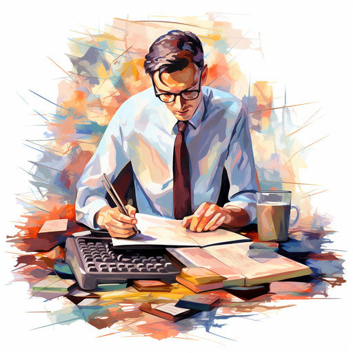 Accounting clipart in the style of Impressionistic Art, on a white background