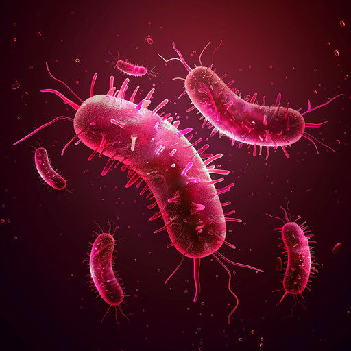 Ultra-realistic bacteria clipart on flat rich burgundy backdrop