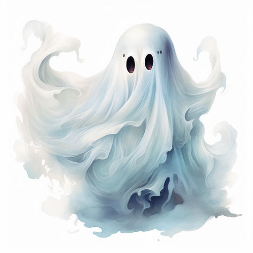 Cute ghost clipart in the style of Oil painting, on a white background