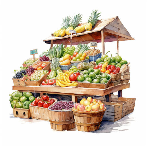 Grocery store illustration in the style of oil painting