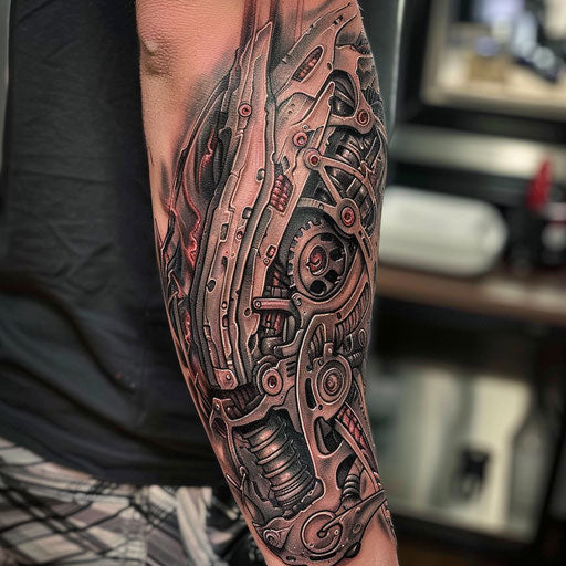 Biomechanical tattoo with medieval fantasy