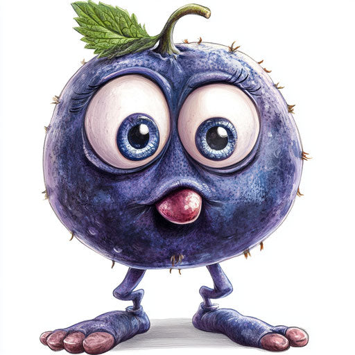 Humorous caricature of a blueberry clipart with human traits