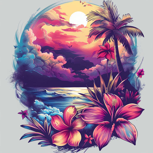 Hawaiian flower sketch in surreal setting