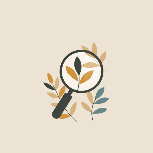 Stylish digital marketing logo with minimalist magnifying glass on light beige background