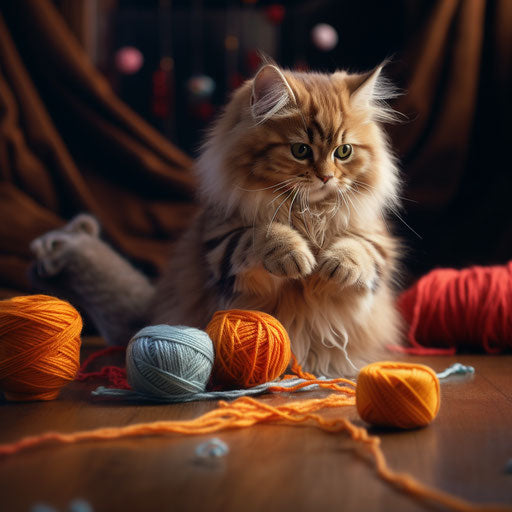 A siberian cat playing with yarn