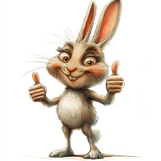 Humorous caricature of a rabbit with human characteristics