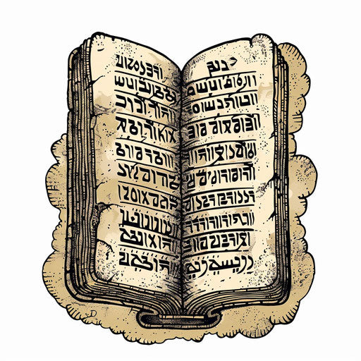 Tattoo illustration of Ten Commandments tablets in ancient Hebrew on white