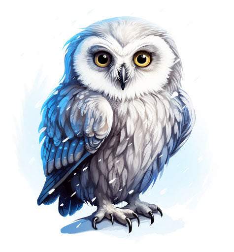 Snowy owl for kids, graphical style, skeuomorphic