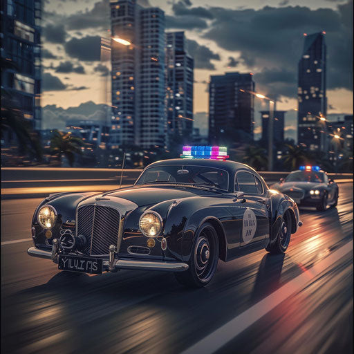 Police pursuit vehicle on city highway